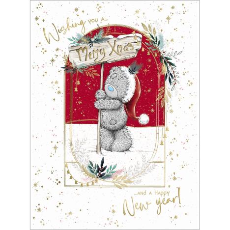 Holding Merry Xmas Sign Post Me to You Bear Christmas Card  £1.79