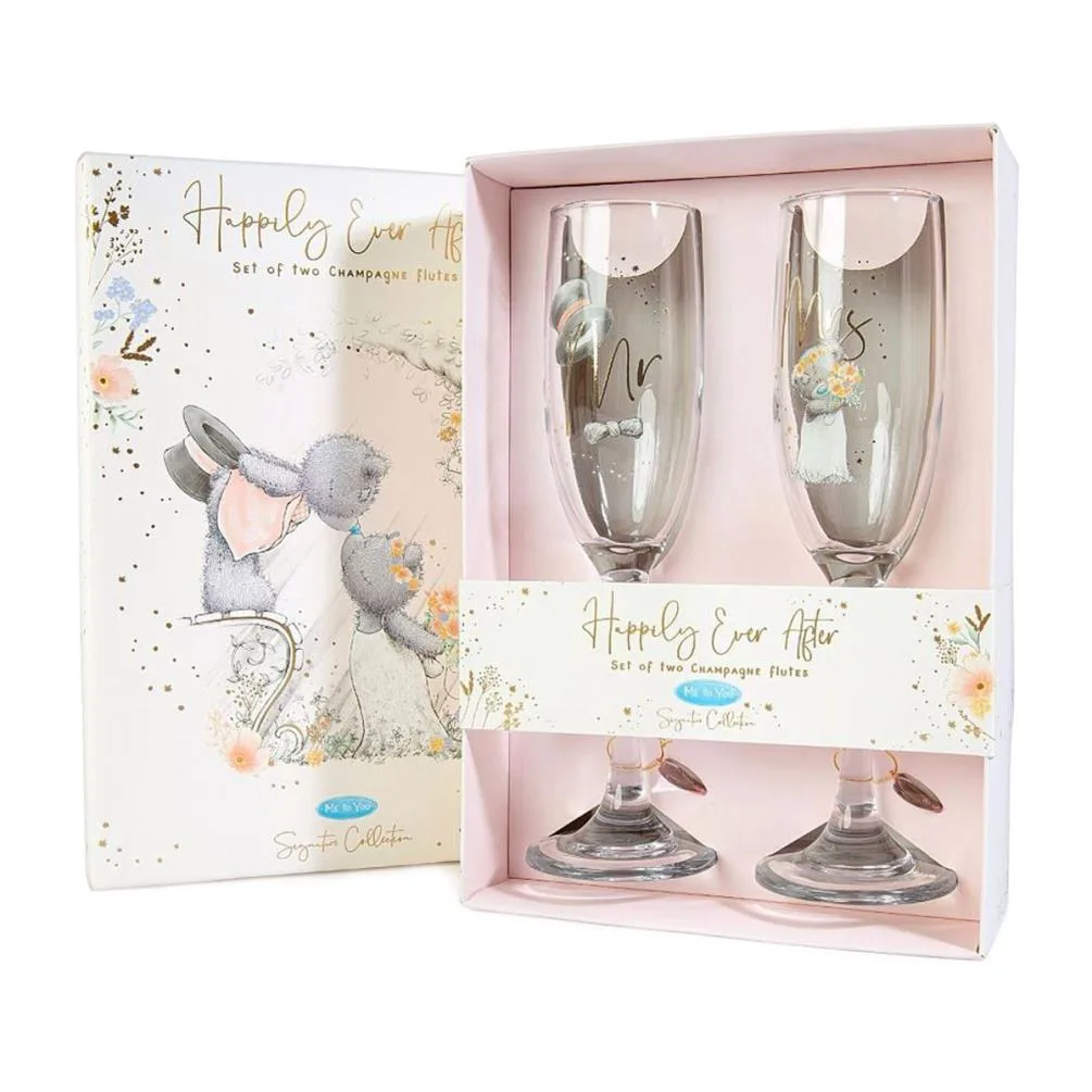Mr &amp; Mrs Me to You Wedding Champagne Flute Set