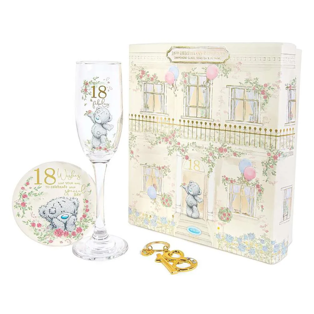 18th Birthday Champaign Glass Coaster & Keyring Me to You Bear Gift Set