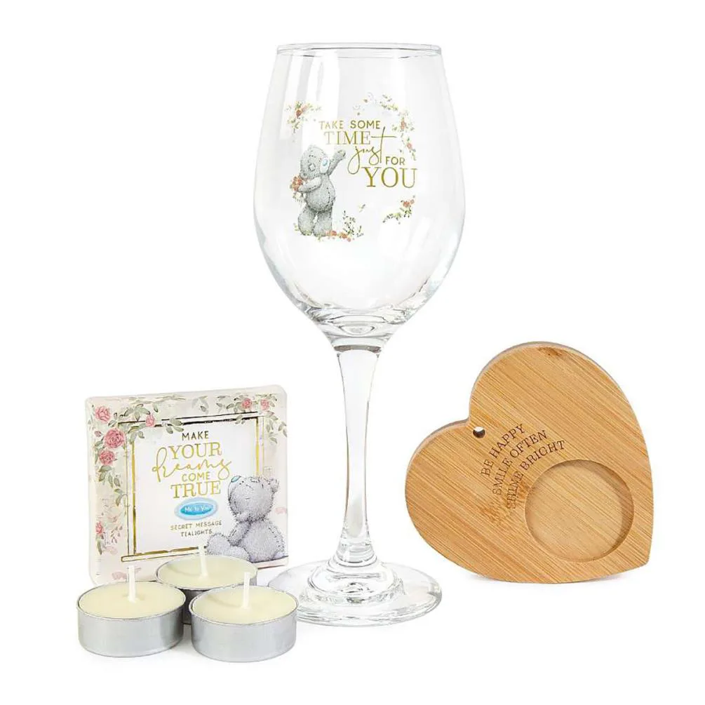 Secret Message Glass Tealights & Holder Me to You Bear Gift Set