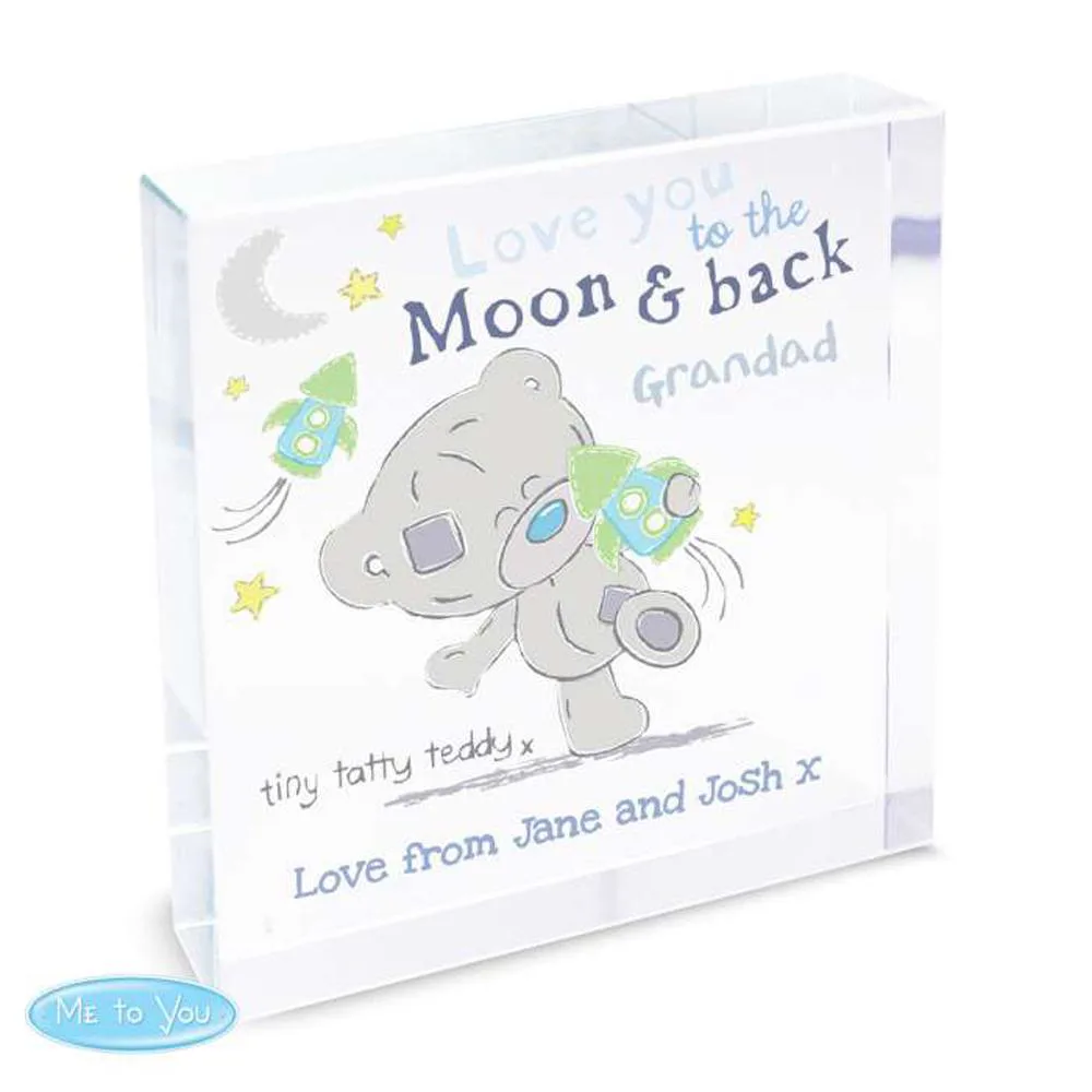 Personalised Tiny Tatty Teddy Moon & Back Large Crystal Block