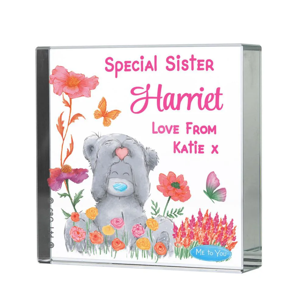Personalised Me to You Flowery Large Crystal Block