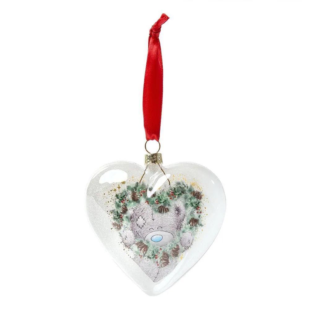 Glass Heart Me to You Bear Christmas Bauble